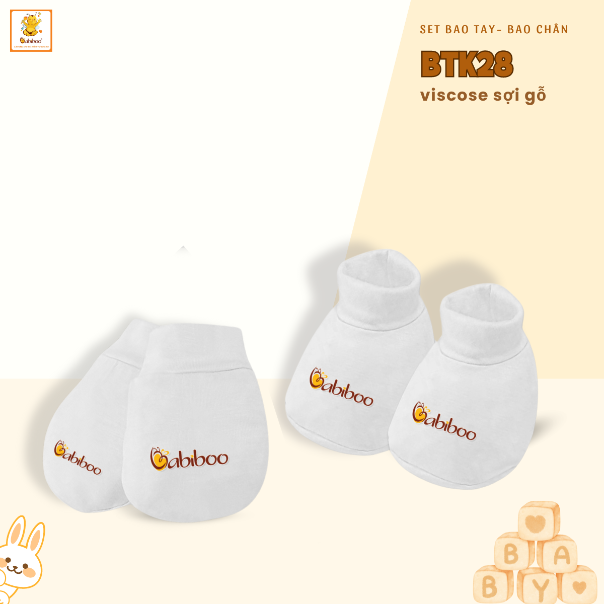 Bao tay chân sơ sinh Babiboo set bao tay, bao chân chất viscose siêu mềm mại, thoáng khí BTK28
