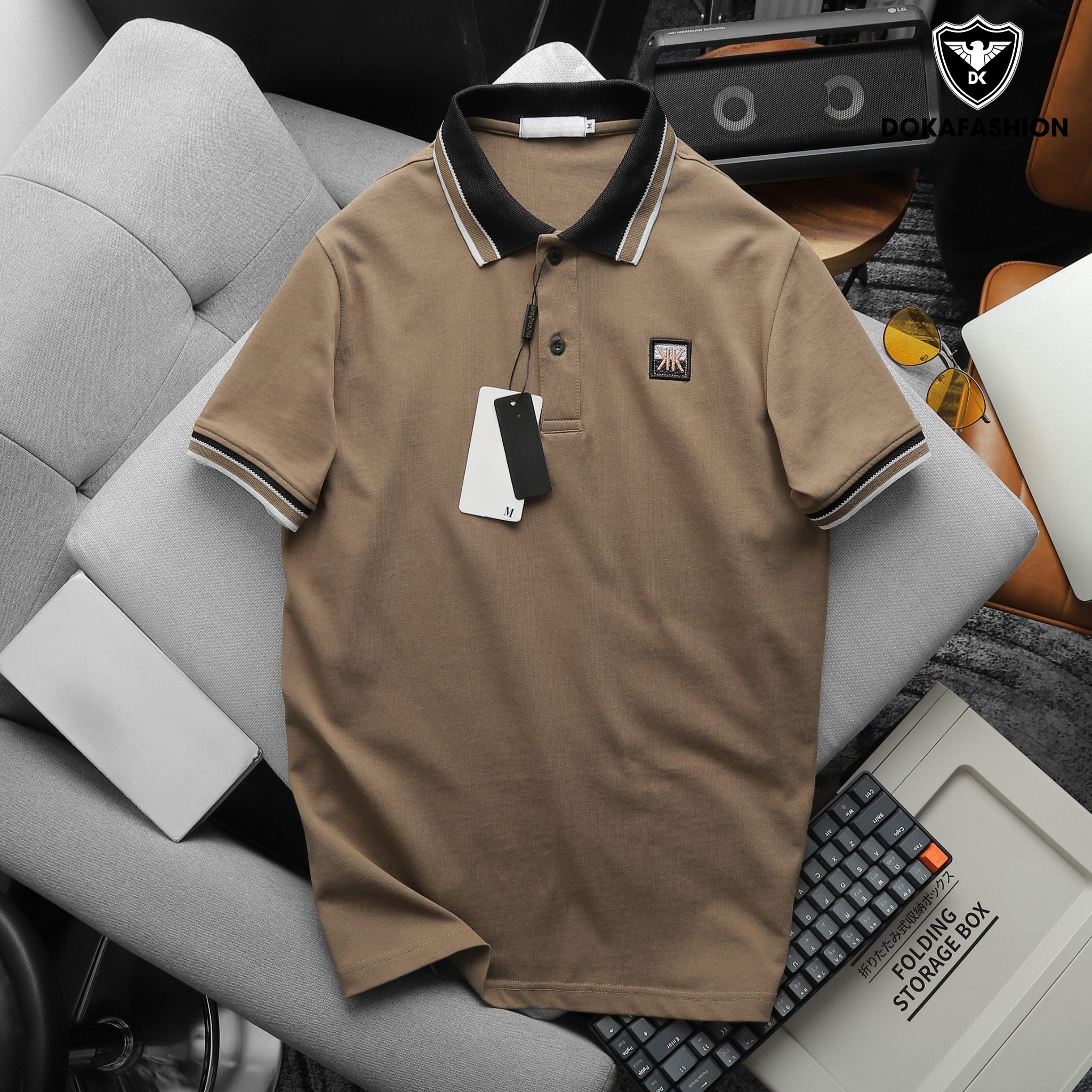 Áo thun nam cổ bẻ, Áo Polo Nam cổ bẻ nổi logo chữ kk thun có cổ tay lỡ vải cá sấu cotton phong cách trẻ trung, chuẩn form, nhiều màu DS25