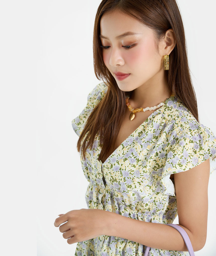 Đầm Hoa Nữ Thời Trang HNOSS Dáng Lửng Tay Cánh Tiên HNDLU065