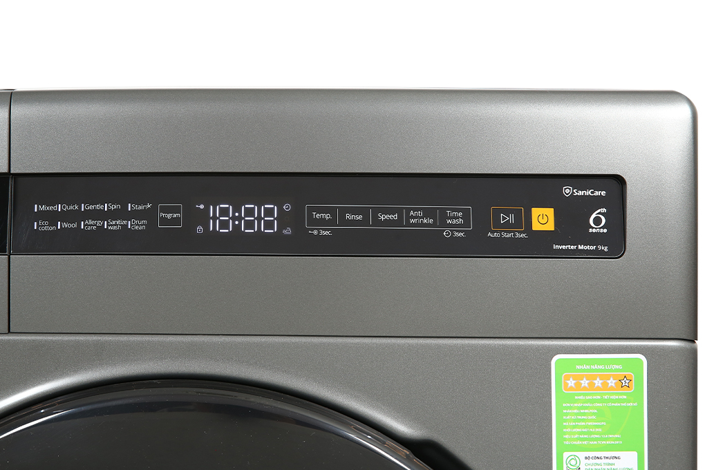Máy giặt Whirlpool Inverter 9 kg FWEB9002FG - Hàng chính hãng - Giao HCM và 1 số tỉnh thành