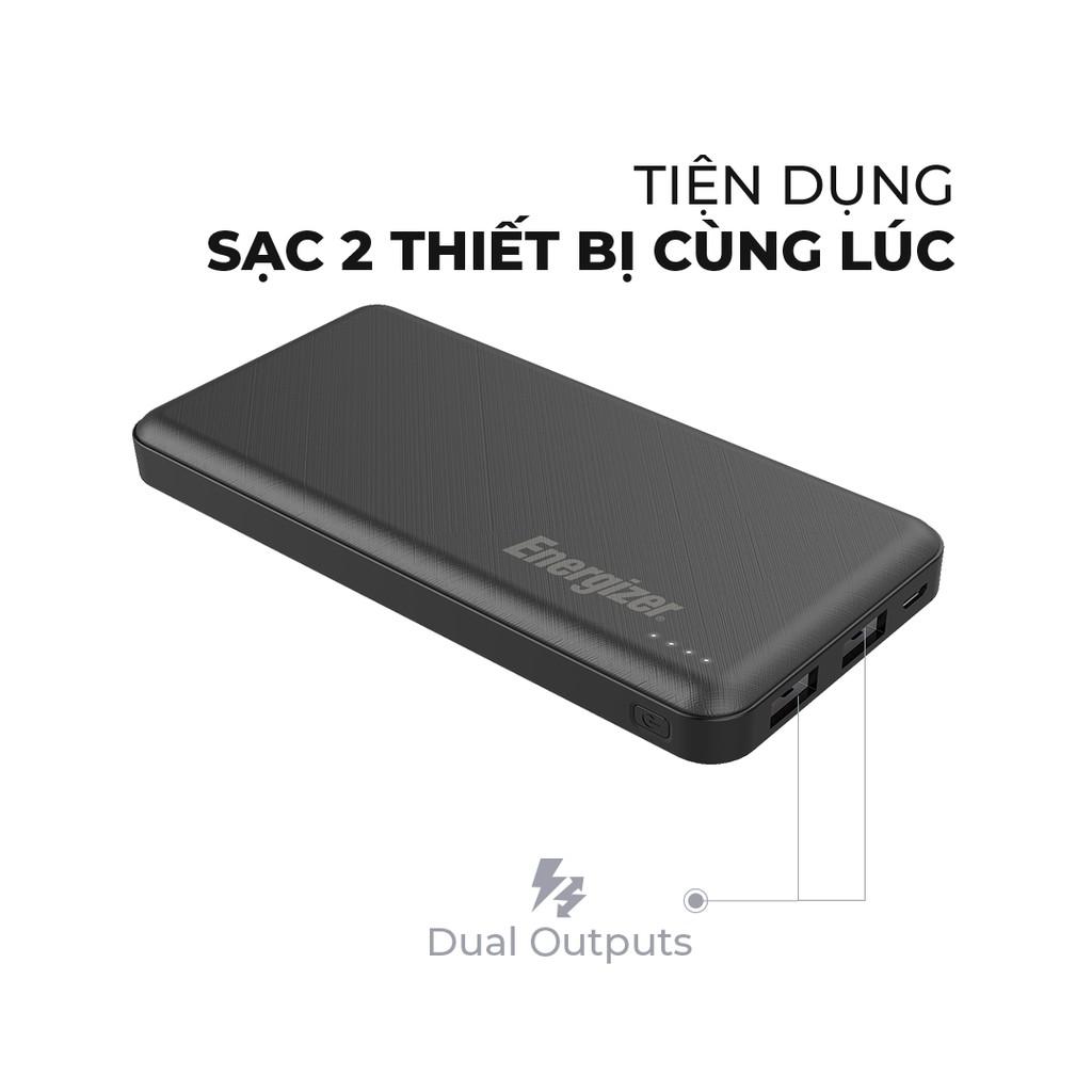 Combo sạc dự phòng Energizer 10,000mAh UE10053 + Sạc ô-tô Energizer 2.4A 2USB màu đen kèm cáp USB-C2.0 - DCA2BHC23 - Hàng chính hãng