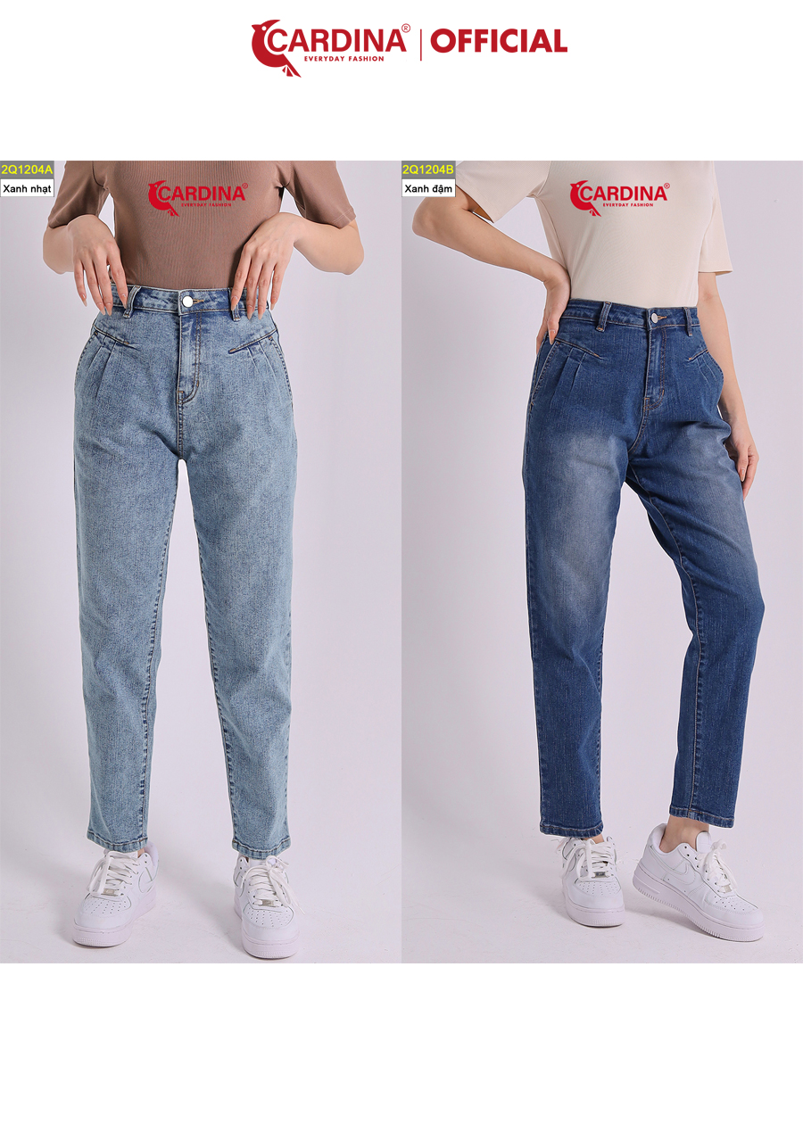 Quần Jeans Nữ CARDINA Cao Cấp Dáng Baggy Cài Khuy Có Khóa Kéo 2Q12