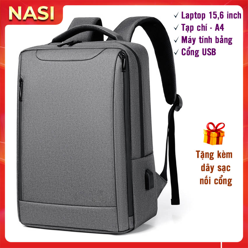 Balo laptop 15.6 inch B1070 NASI hàng cao cấp có cổng sạc tặng kèm dây sạc ba lô đựng laptop nam nữ mẫu mới thời trang cực chất