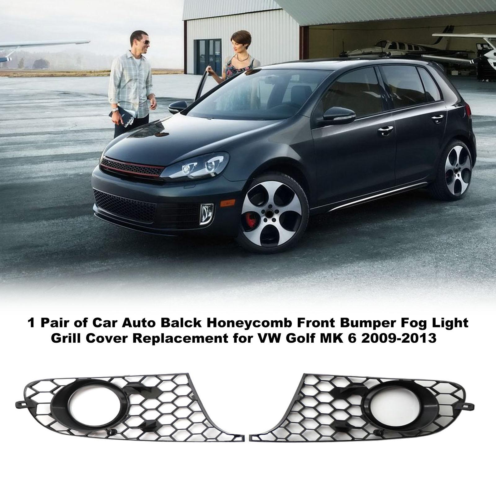 1 Pair of Car Auto Balck Honeycomb Front Bumper Fog Light Grill Cover Replacement for VW Golf MK 6 2009-2013