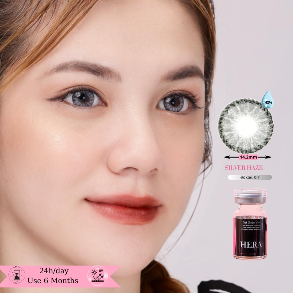 Kính Áp Tròng Hera Xám Bạc Tự Nhiên 0 - 7 Độ SILVER HAZE Nhập Khẩu Hàn Quốc Lens Cận 6 Tháng