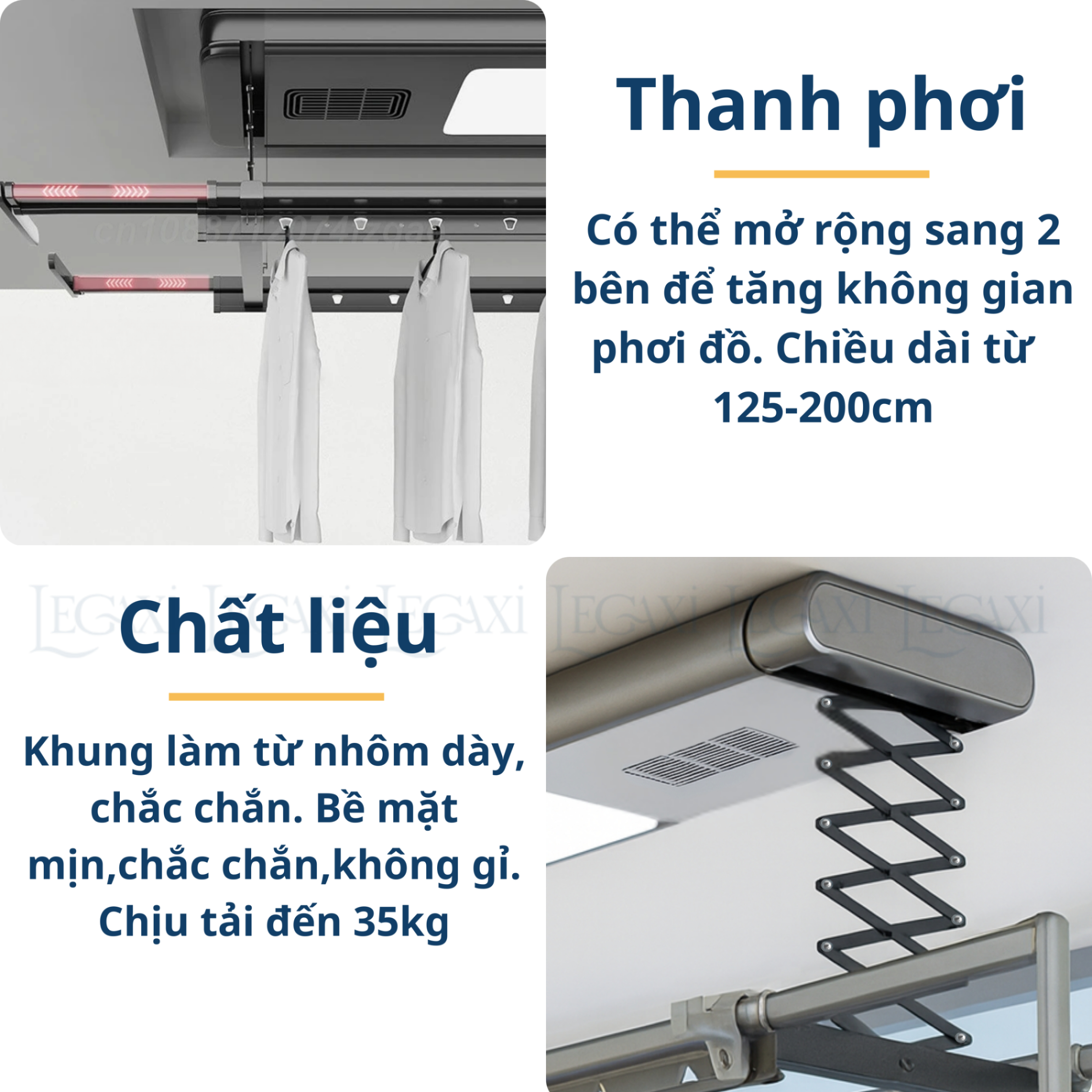 Sào Phơi Đồ Tự Động, Giá Treo Quần Áo Có Quạt Sấy Khô Đèn LED Khử Trùng Tia Cực Tím Remote Gắn Trần Legaxi
