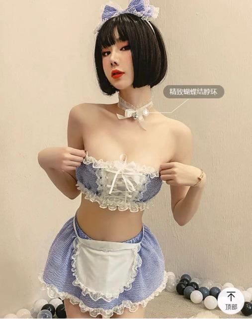 ( Hàng có sẵn ) Set váy ngủ cosplay hầu gái sexy