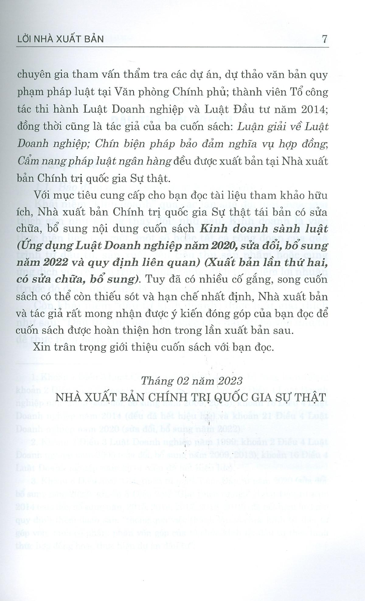 Kinh Doanh Sành Luật (Ứng Dụng Luật Doanh Nghiệp Năm 2020, Sửa Đổi, Bổ Sung Năm 2022 Và Quy Định Liên Quan)