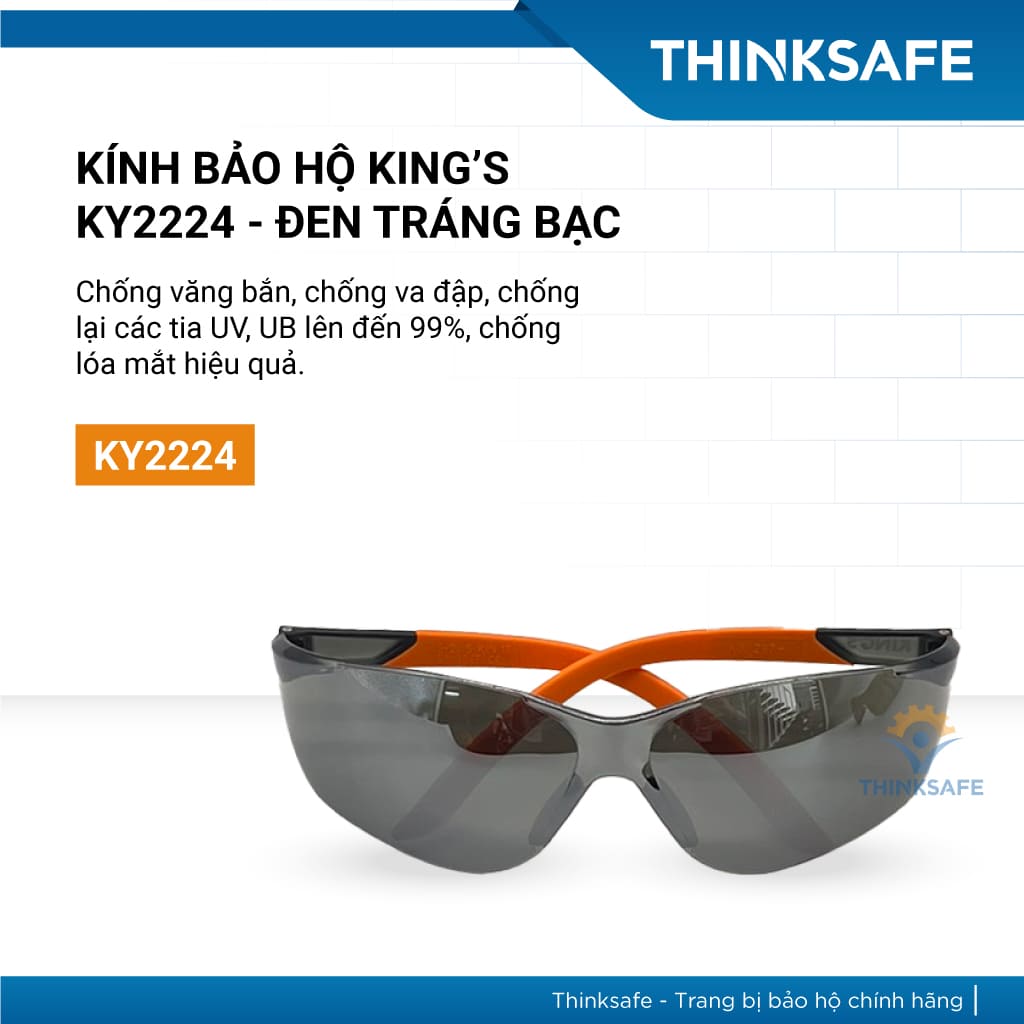 Kính bảo hộ King's Thinksafe, kính trắng chống bụi đi đường, che mặt đa năng, chống tia uv, nhập khẩu chính hãng (màu đen tráng bạc)