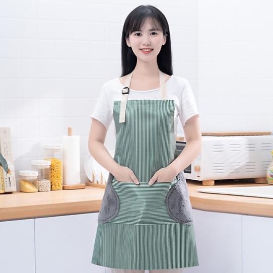 Tạp Dề Kẻ Hoa Có Khăn Lau Tay Bên Hông, Tạp Dề Chống Thấm Nước