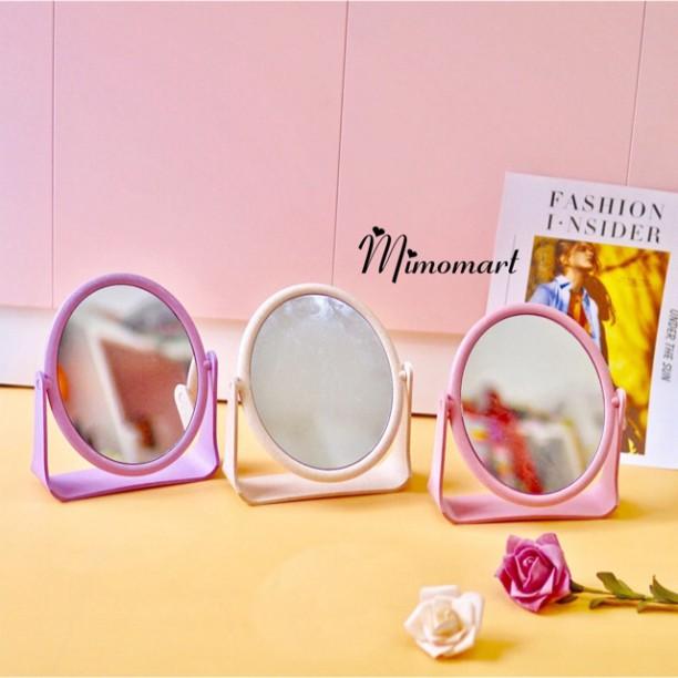 Gương trang điểm -gương để bàn mini -để bàn xoay 2 mặt chất liệu lúa mạch xịn đẹp Gương trang điểm để bàn