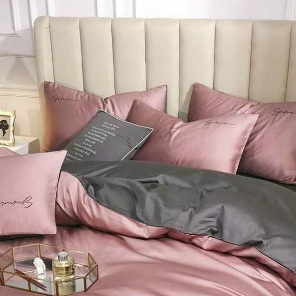 Set 5 Món Chăn Trần Bông Ga Gối Tencel 40s LAN PHAM BEDDING - Hồng Đậm