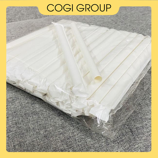 100 cái ống hút giấy 12mm bọc màng, size to uống trà sữa có trân châu