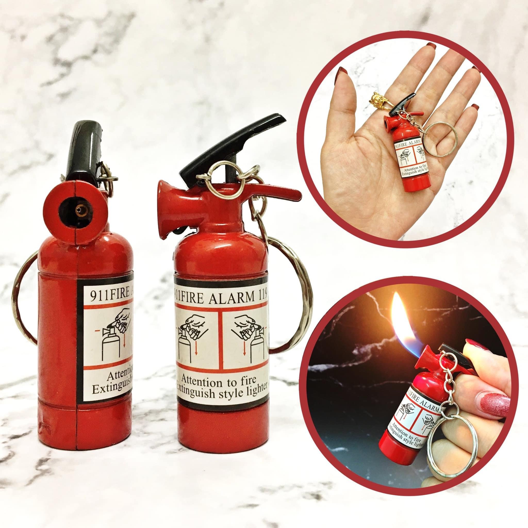 Hột quẹt bật lửa móc khóa hình bình chữa cháy mini kim loại - xài gas