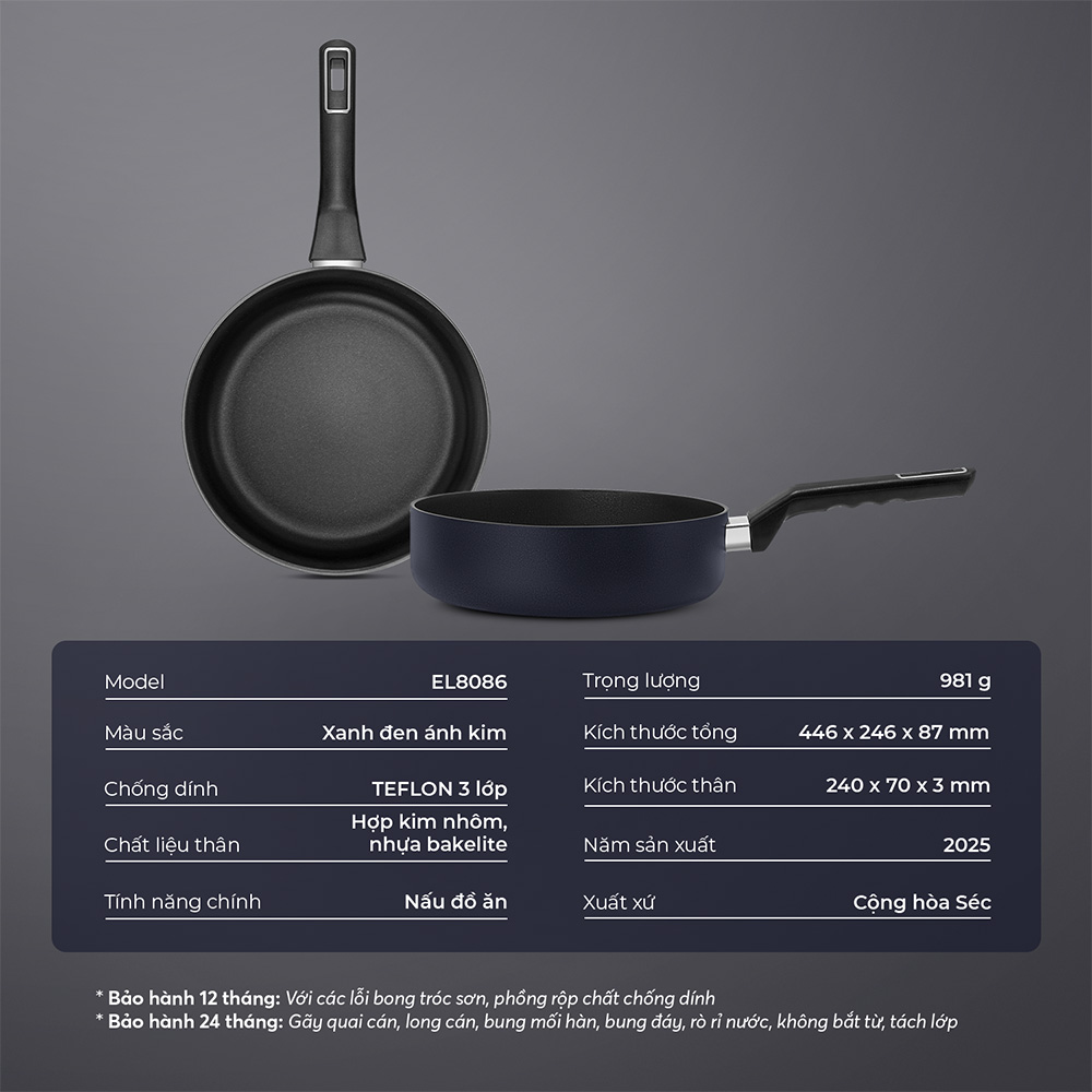 Chảo Chống Dính Nhập Khẩu Elmich EL8086 EL8087 EL8088 Size 24,26,28cm, Hàng Chính Hãng - JoyMall