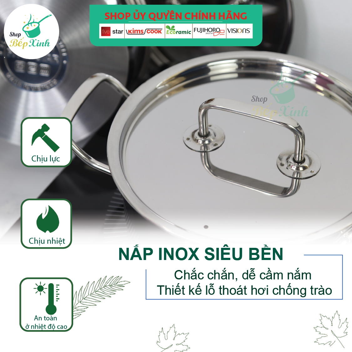 Bộ nồi quánh inox Fivestar 3 đáy từ nắp inox 3 món