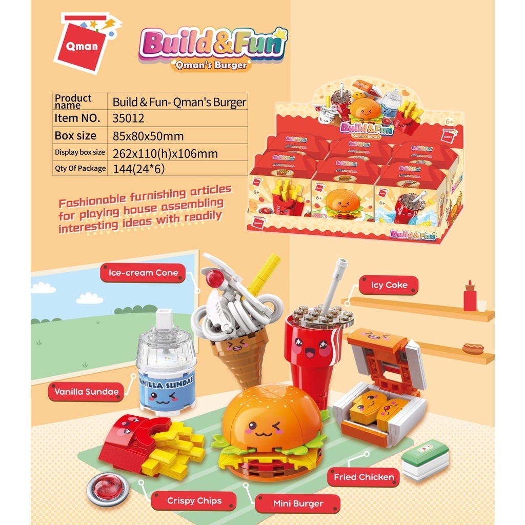 Đồ chơi - QMAN - 35012 Bộ đồ chơi xếp hình mô hình Burger Kem Giao Ngẫu Nhiên 1 hộp Nhỏ