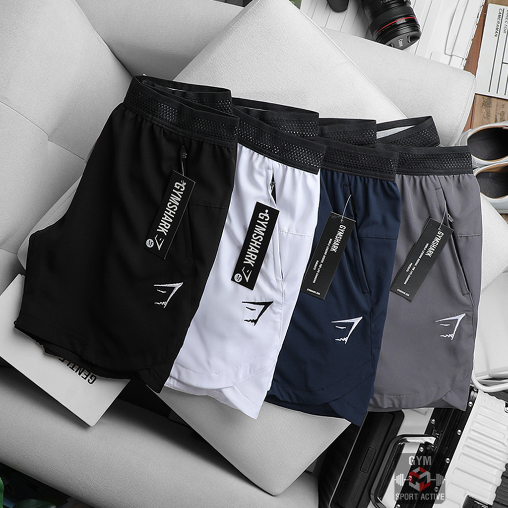 Quần short nam thể thao quần đùi chạy bộ tập gym nam short GymShark chất xi ( dù ) vát gấu phom ngắn trên gối