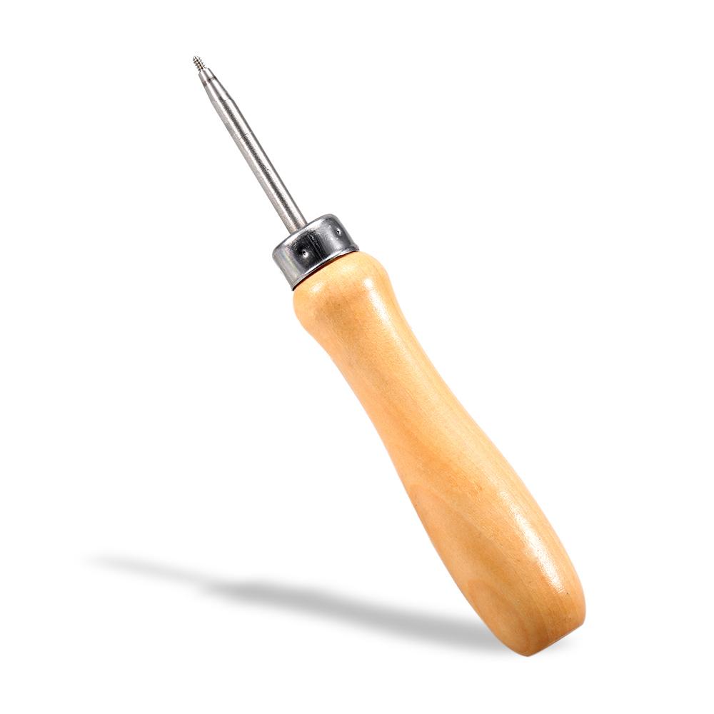 Dụng cụ loại bỏ các grommets bị hỏng khỏi vợt của bạn với tay cầm bằng gỗ tiện dụng và đầu thép có ren