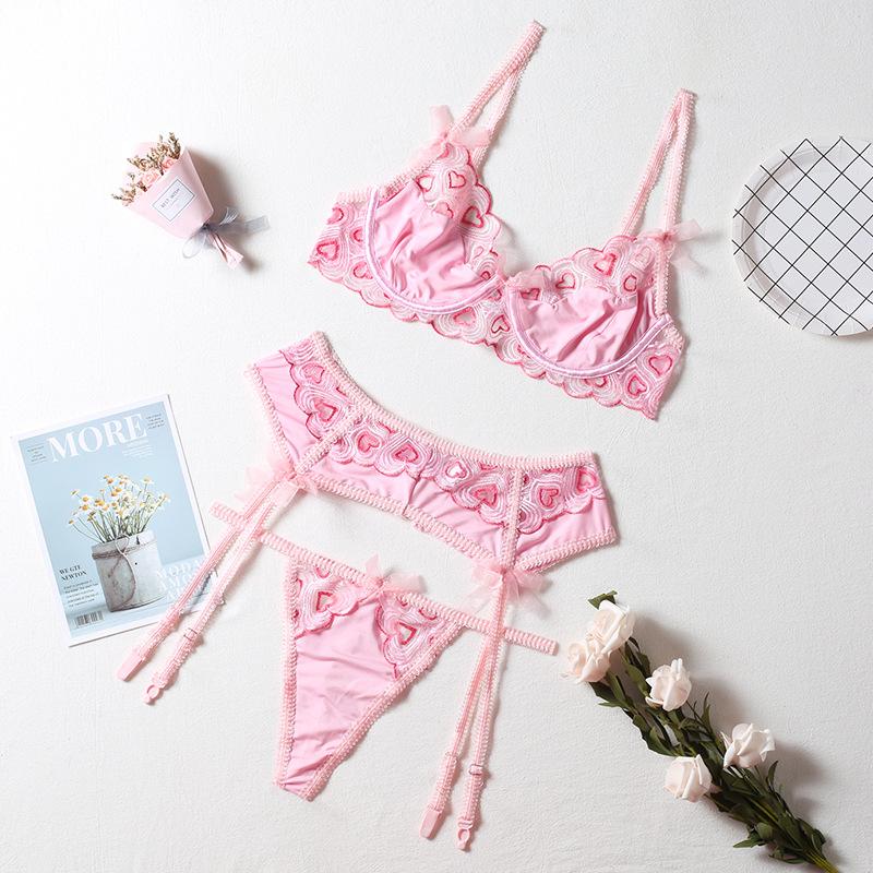 3 Ren Quần Lót Ren Nữ Thêu Hoa Bộ Áo Ngực Push Up Áo Bralette Nữ Đáng Yêu Màu Hồng Áo Ngực Và Quần Bộ tình Ái Quần Lót