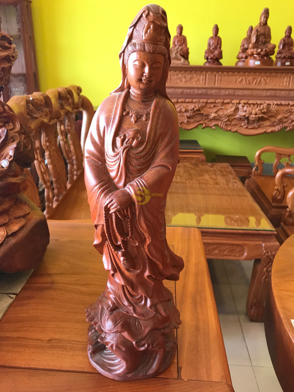 Tượng phật quan âm đứng gỗ hương cao 50