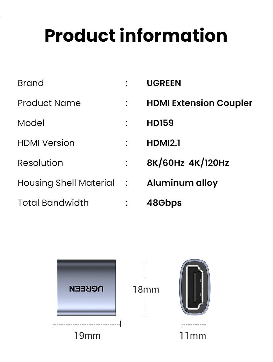 Ugreen UG90592HD159TK HDMI 2.1 8k 60Hz Đầu nối HDMI Vỏ hợp kim nhôm - HÀNG CHÍNH HÃNG