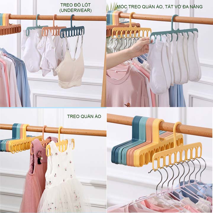 Combo 5 móc treo quần áo, vớ tất, đồ lót đa năng, bằng nhựa PP