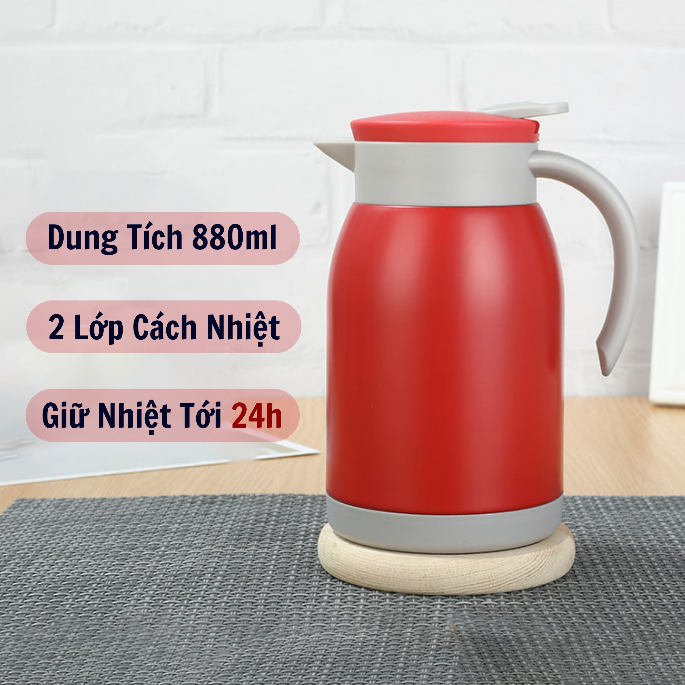 Bình Nước Giữ Nhiệt, Ấm Pha Trà 2 Lớp Cách Nhiệt Inox 304 Không Gỉ Dung Tích 880ml BGN21