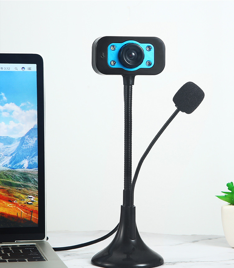 Webcam 720p HD cho máy tính Micro tích hợp có tính năng giảm tiếng ồn Có đèn LED và điều chỉnh ánh sáng phù hợp