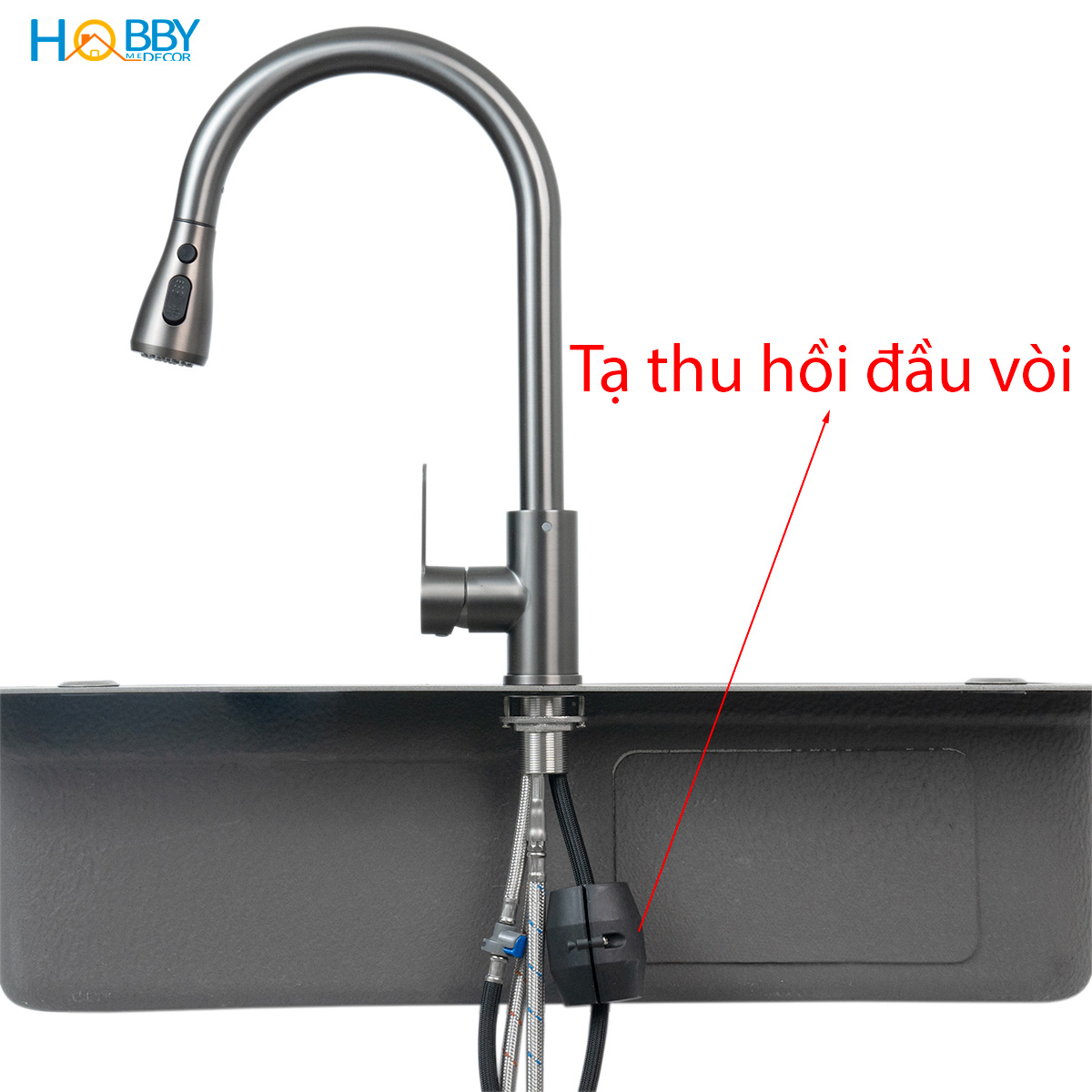 Vòi rửa chén nóng lạnh dây rút inox 304 sơn xám Hobby home decor VDR15