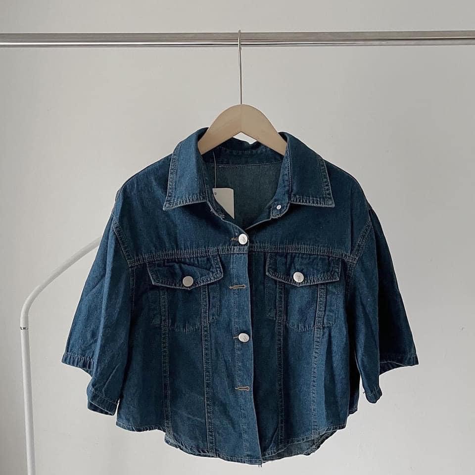 Sơ mi denim mềm croptop basic thời trang NIEVE