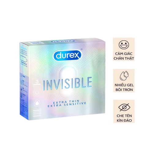 Bao Cao Su Durex Siêu Mỏng Invisible Hộp 3 Cái - Mềm Mại - Nhiều Chất Bôi Trơn