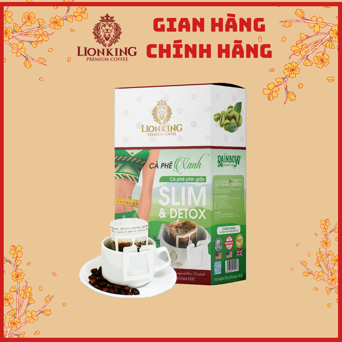 Combo 3 Hộp Cà Phê Xanh Phin Giấy Lion King - Thanh Lọc Cơ Thể, Đốt Cháy Mỡ Thừa ( Hộp 10 gói x 15g)