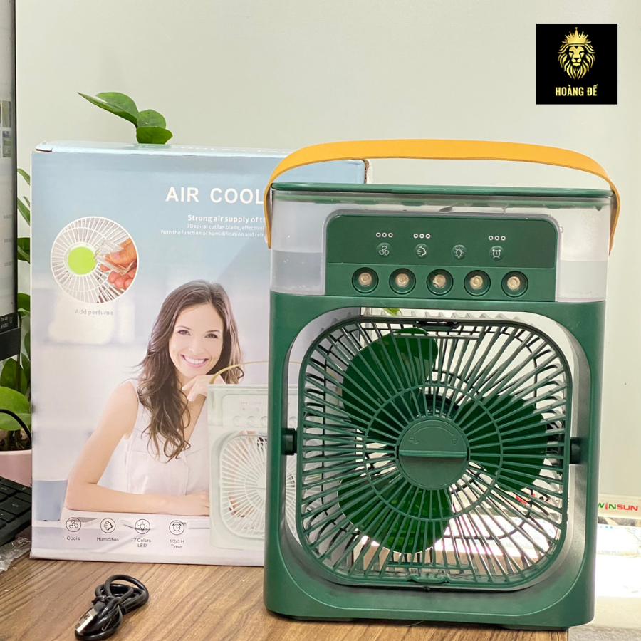 Quạt phun sương để bàn nhỏ gọn MINI COOL FAN, tiện lợi, có 5 vòi phun sương quạt hơi nước kèm đèn led hẹn giờ cùng 3 chế độ phun sương Hàng chính hãng