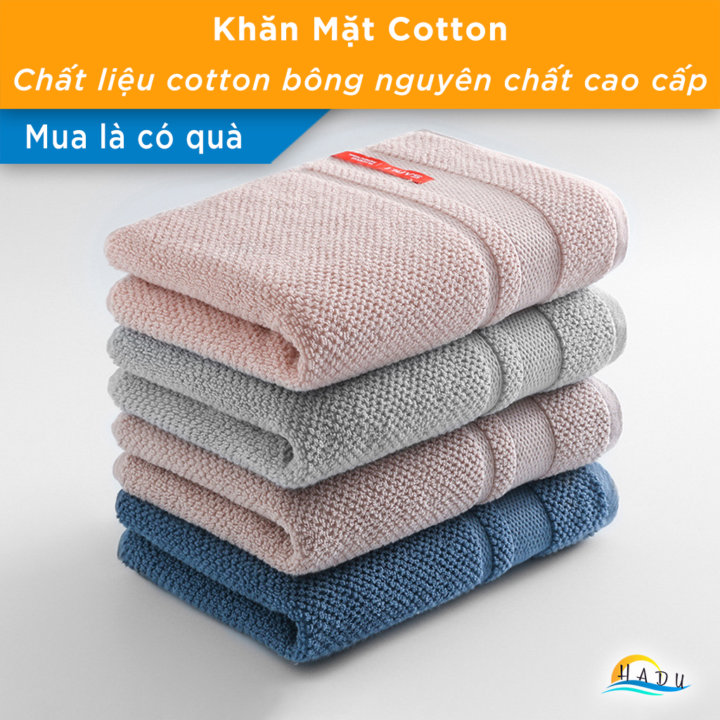 Khăn Mặt Cotton Cao Cấp 34x76cm Bông Tự Nhiên Nguyên Chất Thấm Hút Tốt Siêu Mềm Mại An Toàn HADU