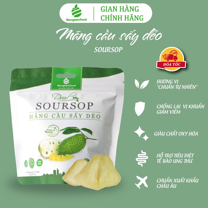 [MUA 5 TẶNG 1] Combo 5 túi Mãng cầu sấy dẻo Nonglamfood túi 75g | Giảm cân, đẹp da, giữ dáng hiệu quả, ăn vặt healthy snack