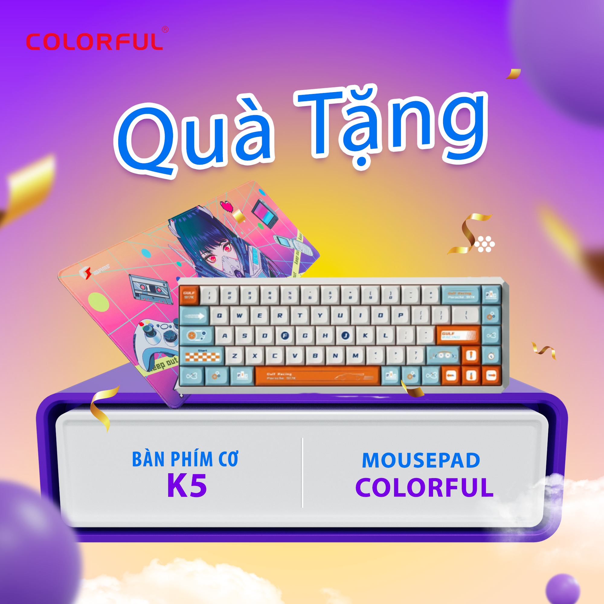 Combo quà tặng Colorful Gaming (K5 Gulf Racing &amp; Mouse pad Colorful iGame CyberPunk) - Hàng chính hãng