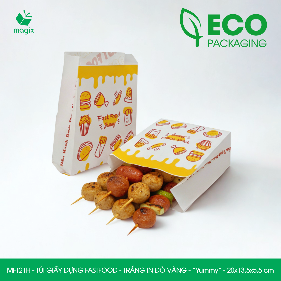 MFT21H - 20x13.5x5.5 cm - 1000 Túi giấy MG đựng fastfood, túi đựng thực phẩm