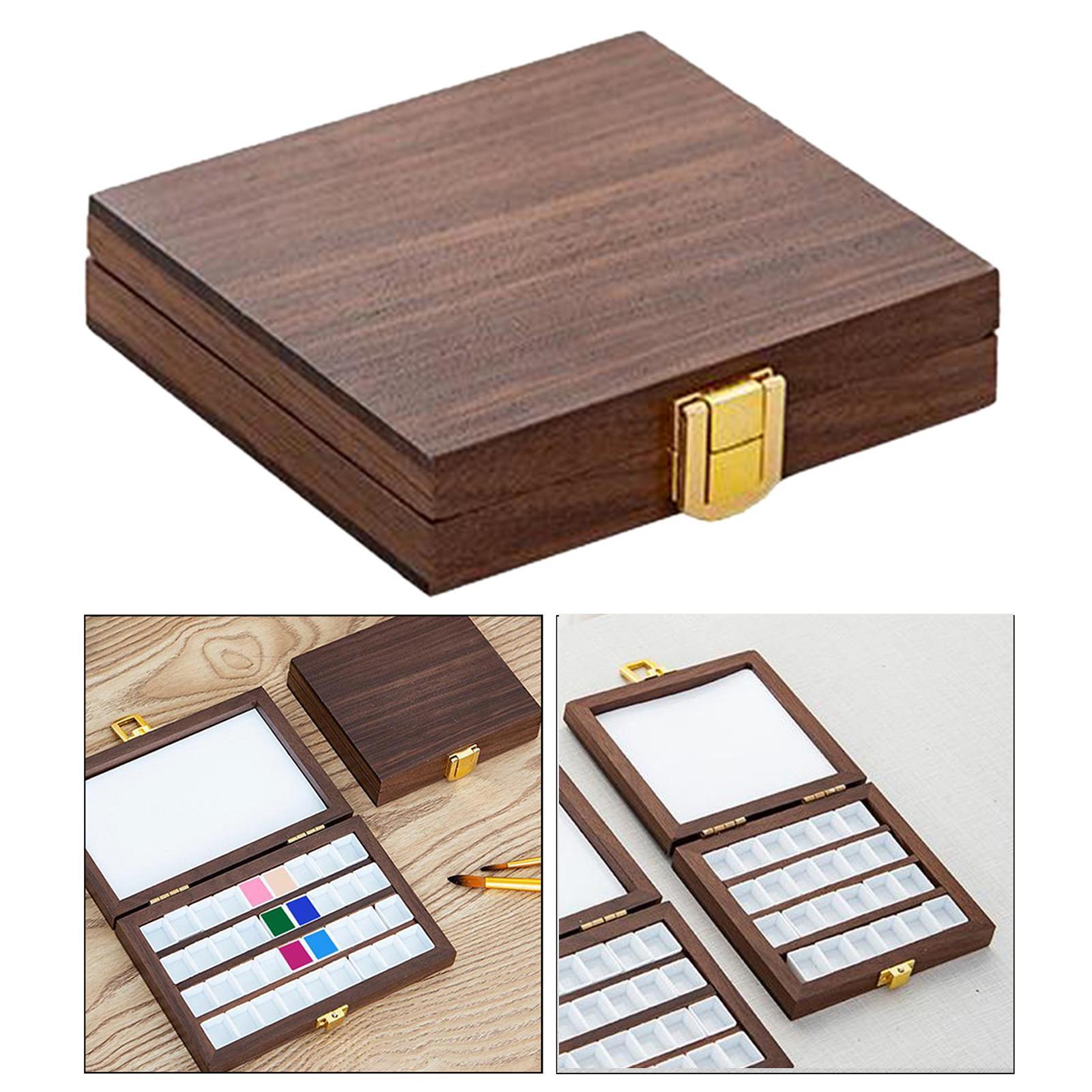 Empty Watercolor Palette with Lid Wooden Acrylic Paint Box with Mixing Area Portable Sketchbook Palette Paint Tray Box for Painters Students