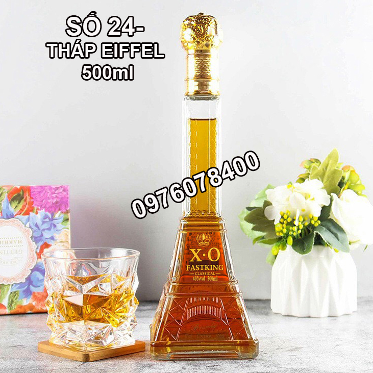 Chai, Bình Đựng Rượu Thuỷ Tinh Đẹp Cao Cấp Mẫu Tháp Eiffel 500ml