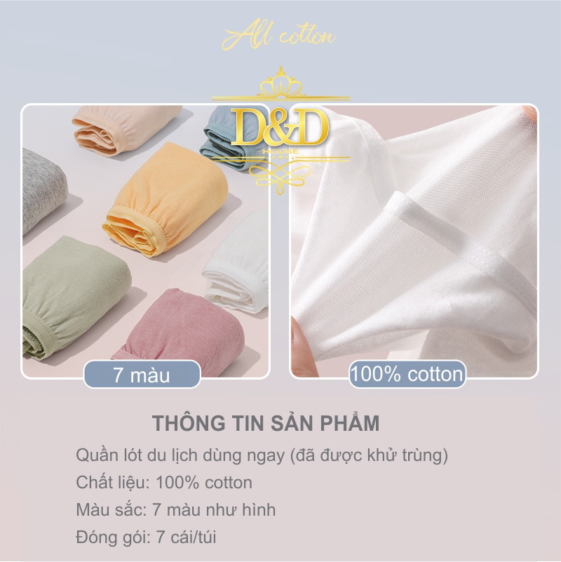 Combo 7 quần lót cotton nữ nhiều màu du lịch dùng 1 lần