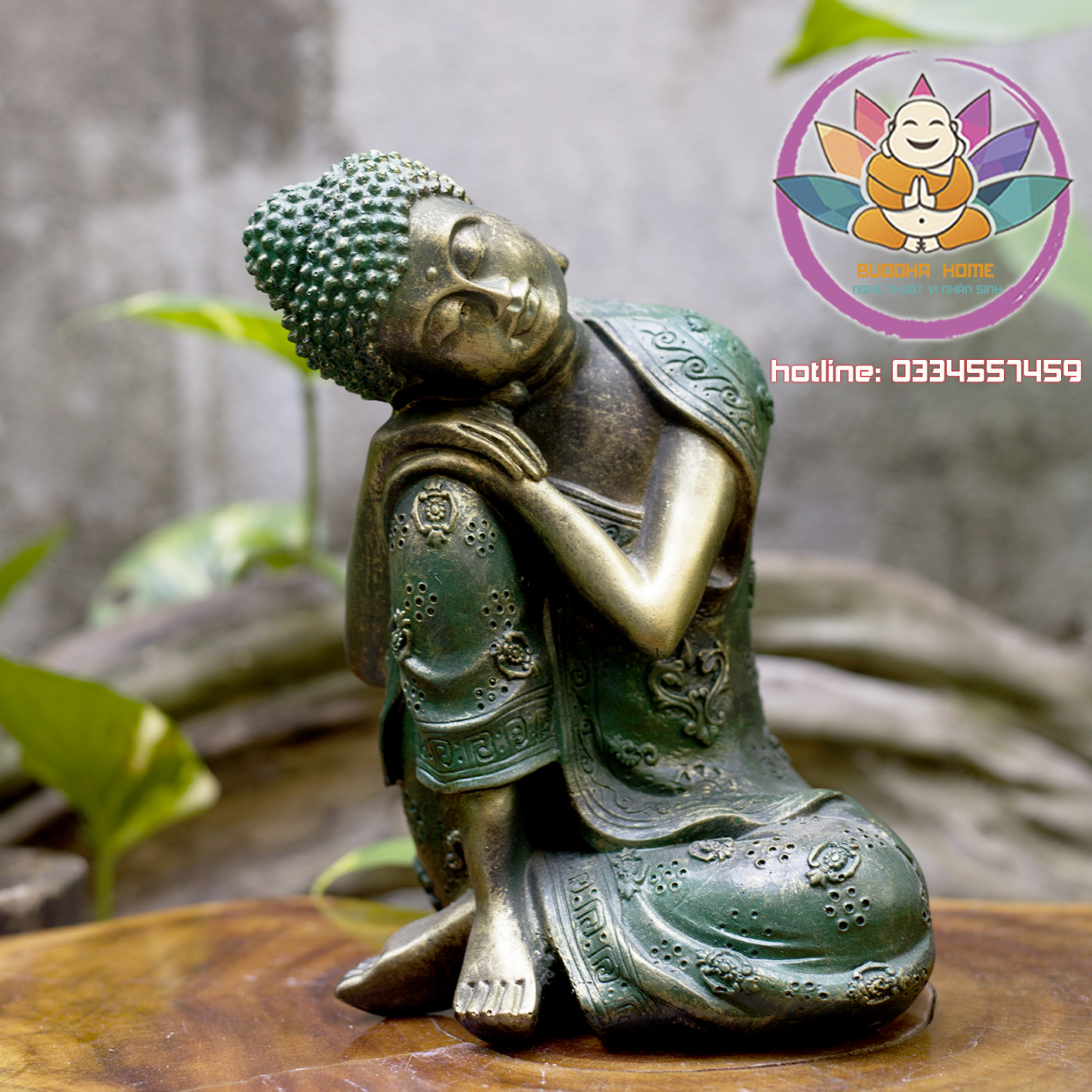 Tượng Phật An Nhiên Màu Xanh Cao 23.5cm phong thủy thờ cúng, trang trí hồ cá, thuỷ sinh, tiểu cảnh, bán cạn, terrarium