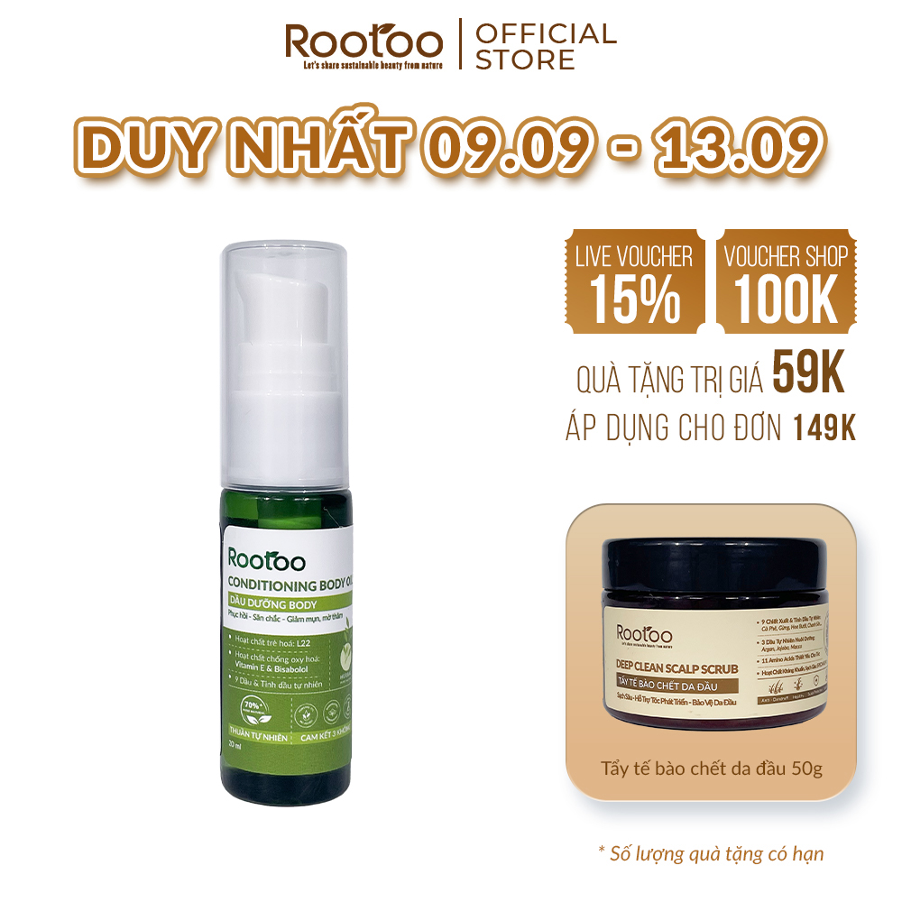 Dầu Dưỡng Body Rootoo Thuần Tự Nhiên Giúp Dưỡng Ẩm, Phục Hồi, Ngăn Rạn Da, Giảm Mụn Lưng