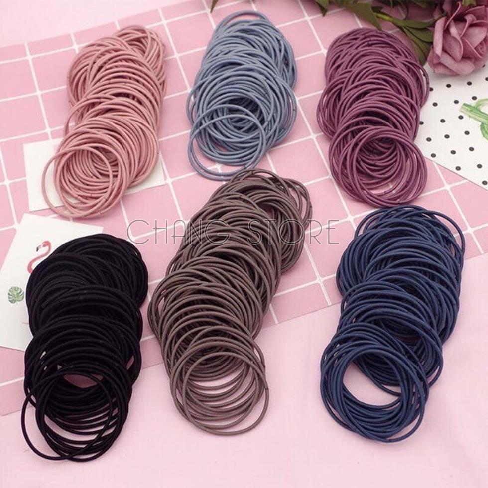 Set 100 chun buộc tóc Hàn Quốc xinh xắn, tiện dụng có túi đựng