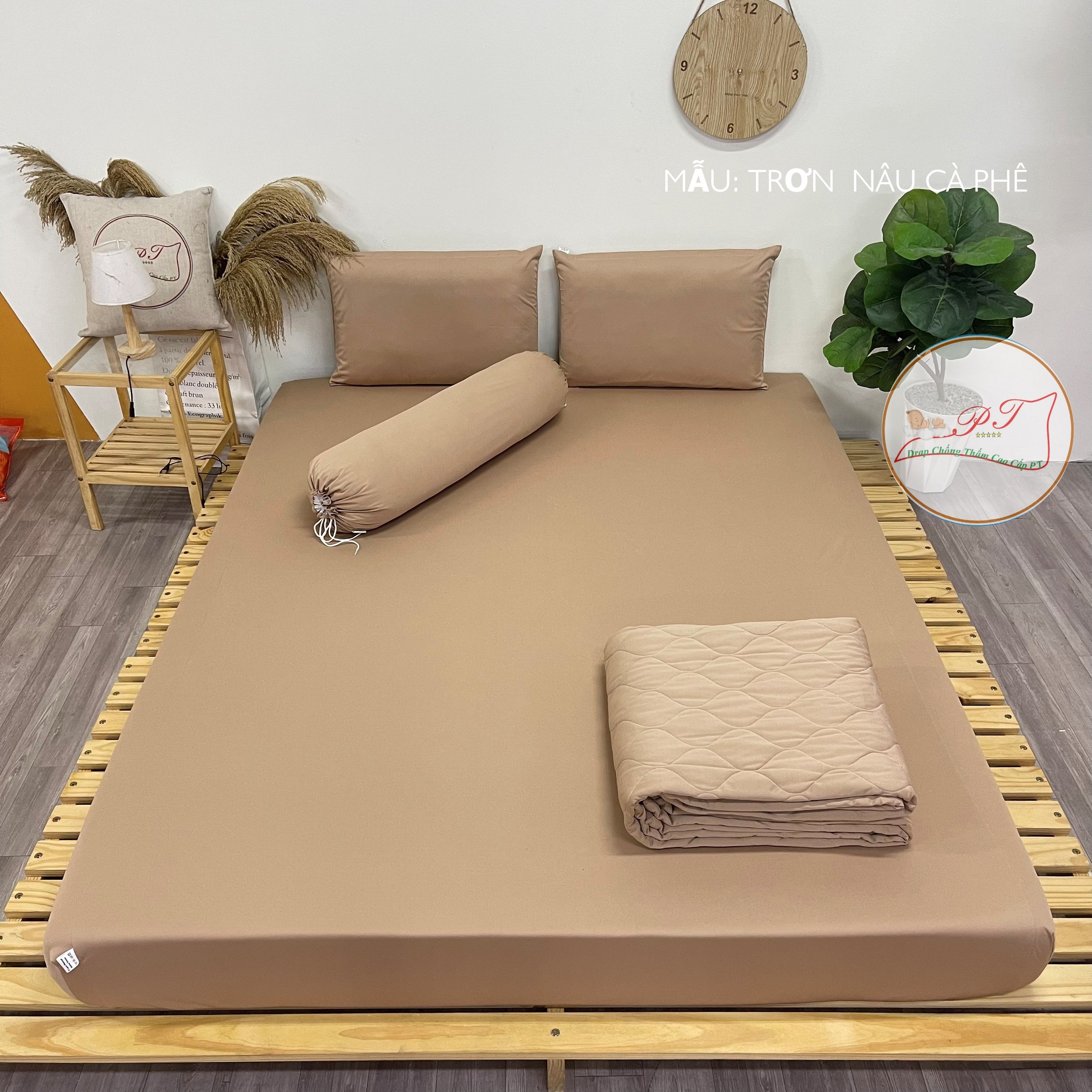 Ga Chống Thấm Cao Cấp PT Mẫu Họa Tiết Trơn Nâu Cà Phê