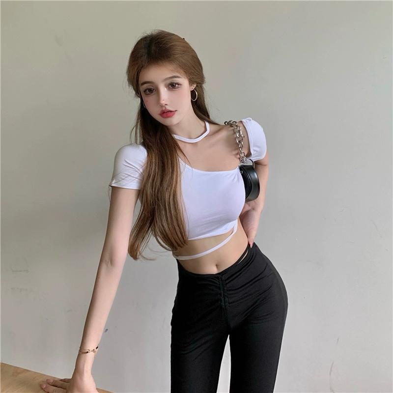 Áo croptop dây chéo body HAGA dài tay cotton mềm mịn charming girl ADEC39CT