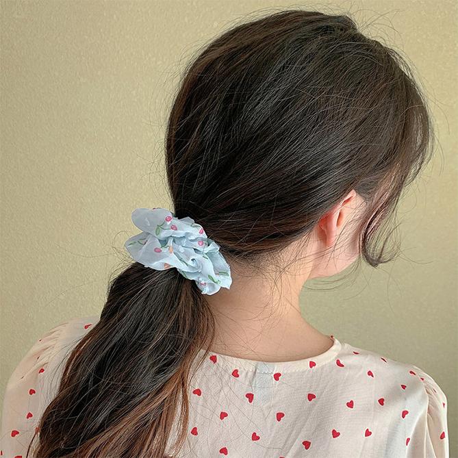 Sét 2 dây buộc tóc voan cherry Scrunchies tinh tế vòng lớn HD43