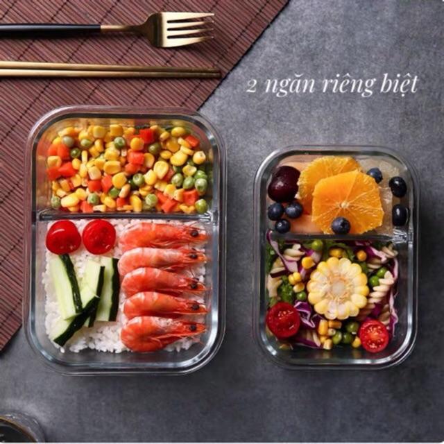 Hộp đựng thức ăn chia ngăn , thủy tinh borosilicate có thể cho vào lò vi sóng, hộp cơm, hộp đựng cơm