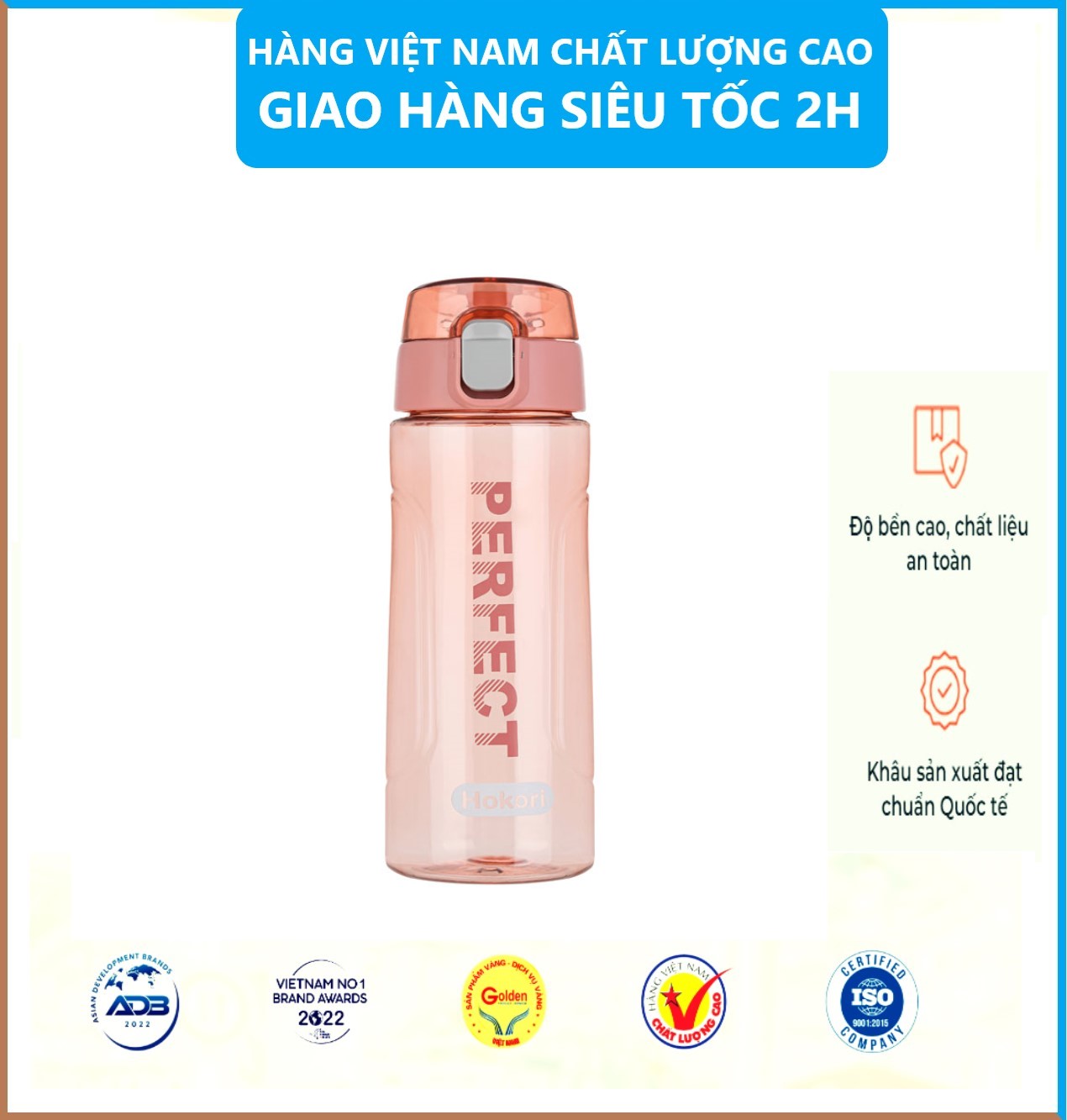 Bình nước thể thao - Bình nước chịu nhiệt 700ml Hokori Việt Nhật. Không mùi ,kháng khuẩn, không chứa BPA an toàn tuyệt đối cho sức khỏe tặng kèm hình dán sticker- Hàng chính hãng