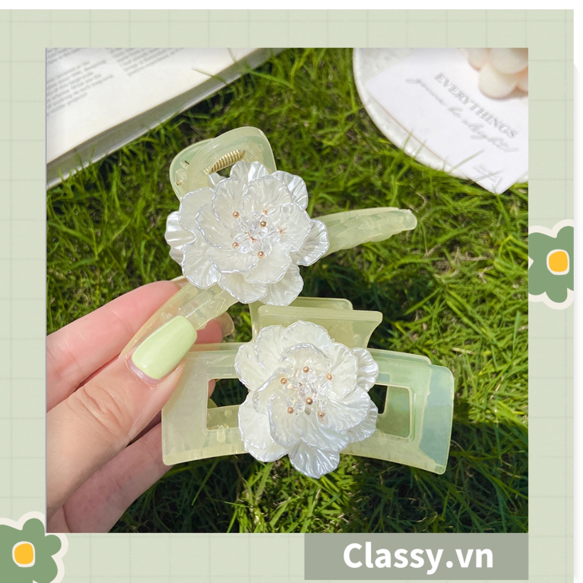 Kẹp tóc càng cua Classy màu xanh lá, dạng kẹp trong đục, nhiều kiểu dáng hiện đại PK1169
